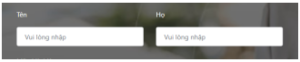 Màn hình nhập thông tin Họ và Tên